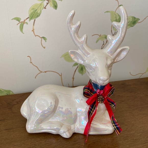 Vintage Other - Iridescent Vintage Christmas White Holiday Deer Figurine